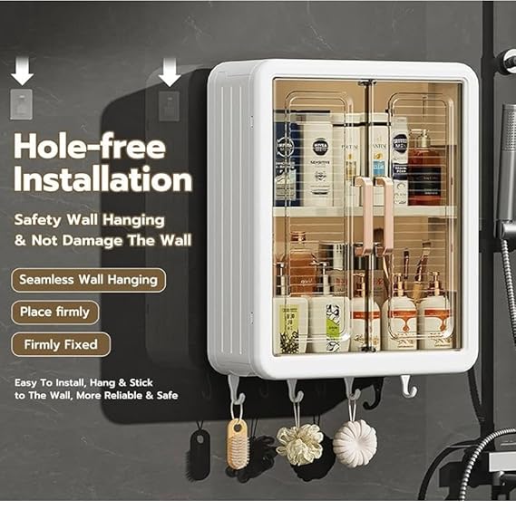 Belluxury®  Bathroom Organiser Without Drill Plastic Wall Mounted Storage Cabinet for Kitchen and Bathroom