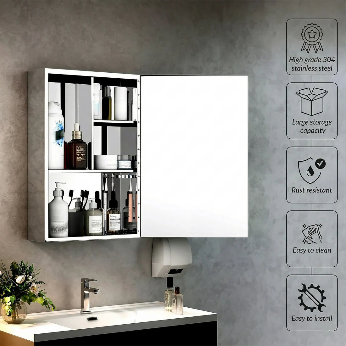 Belluxury® Premium Bathroom Cabinet with Mirror/304 Stainless Steel Mirror Cabinet for Wash Basin/Bathroom Shelf for Wall with Mirror